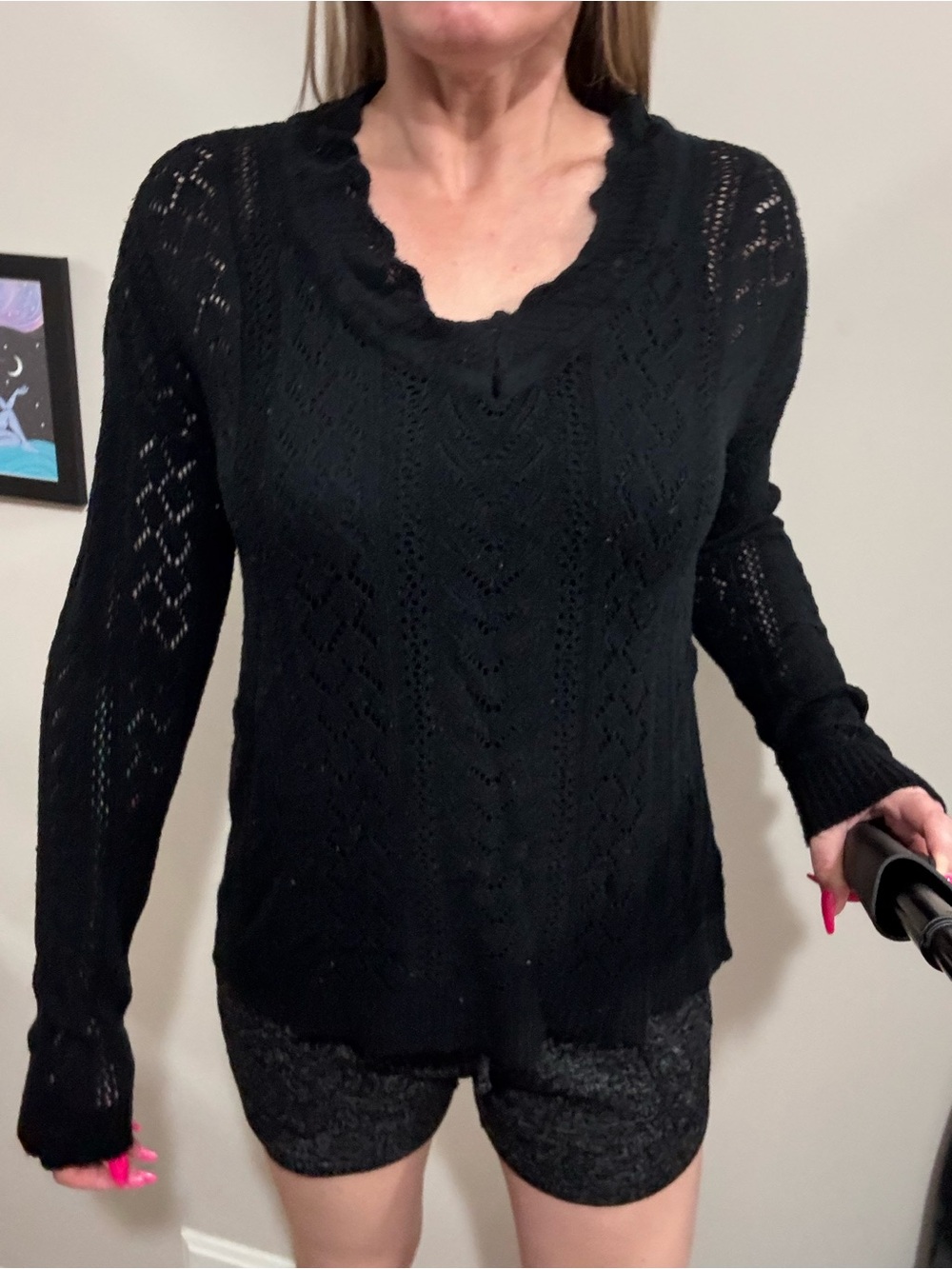 Black Knit Pointelle Sweater - Women
